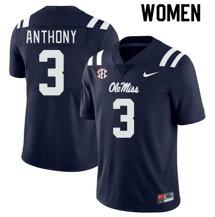 Women #3 Daijahn Anthony Ole Miss Rebels College Football Jerseyes Stitched Sale-Navy